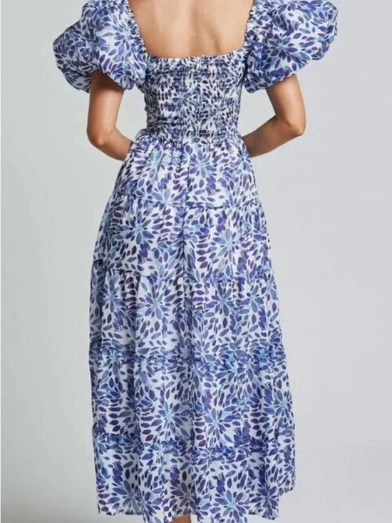 NELROSE MIDI DRESS - SHORT PUFF SLEEVE FRONT CUT OUT DRESS IN BLUE PRINT
Showpo - Picture 3 of 3